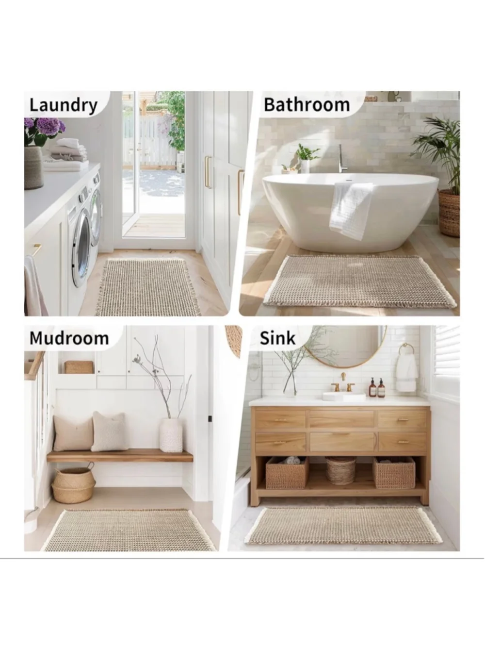 NEW Waffle Bath Mat Boho Bathroom Rugs Non Slip Washable Super Absorbent 24x48”